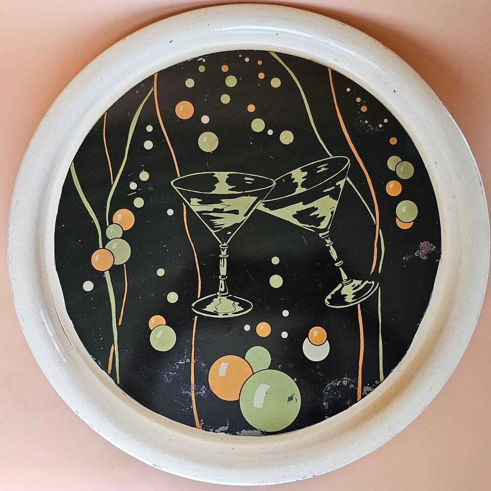 Vtg Retro 60s Atomic Martini Serving Tray MCM Space Age Mad Men Style Barware